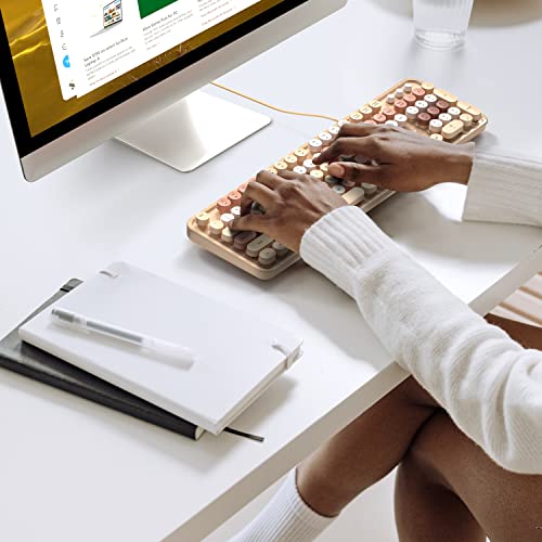 Knowsqt Wired Computer Keyboard - Milk Tea Colorful Full-Size Round Keycaps Typewriter Keyboards For Windows, Laptop, Pc, Desktop, Mac #TOP3