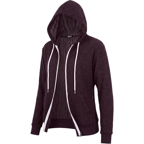 Image of GIVON Women's Lightweight Zip Up Hoodie Brushed Knit Stretchy Fabric Long Sleeve Thin Jackets with Kangaroo Pocket