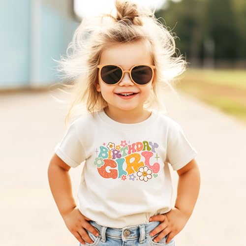Birthday Girl Groovy Flowers Shirt for All-Ages Birthday Outfit for Baby and Toddler Youth Girls4