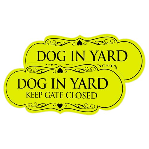 Signs ByLITA Designer Dog in Yard Keep Gate Closed Wall or Door Sign - Easy to Install | Durable Dog Safety Signs (Yellow/Black) - X-Large 2 Pack