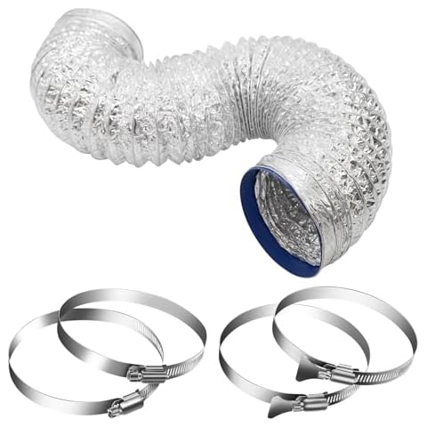 Flexible Dryer Vent Exhaust Hose 4 inch 8 Feet,Universal Aluminum Foil Dryer Vent Hose Kit for Heating Cooling Ventilation, Thick Aluminum Ducting Tube Foil Kit with 4 Clamps (4 Inch 8FT) Cover