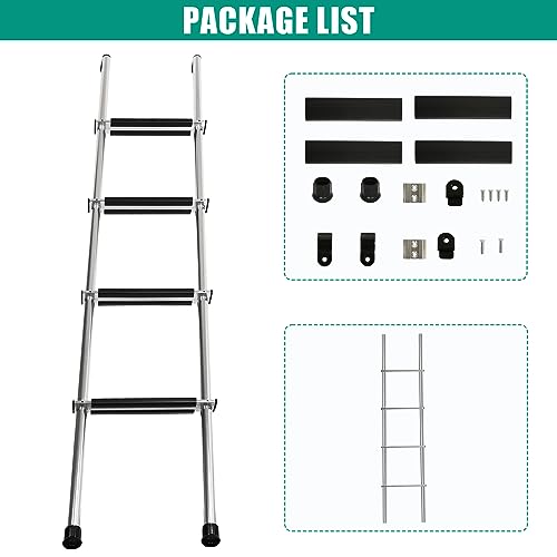 Image of 57 inch RV Bunk Ladder, 4 Step Integrated Aluminum Camper Bunk Bed Ladder with Anti-Slip Rubber Foot Pads, Sliver