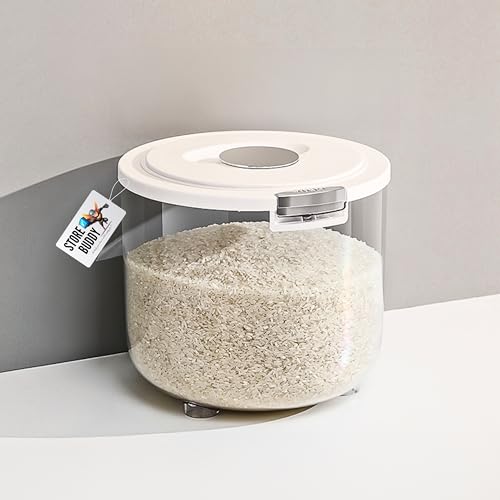 Image of Rice Storage Container Barrel | Air Tight Transparent Plastic Containers | Dal Pulses Cereal & Flour Airtight Box | Large & Big Size Modular Home Organizer (Barrel - Small)