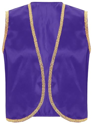 Doomiva Déguisement Arabe Homme Veste sans Manches Costume Halloween Prince Cosplay Gilet d'Halloween Violet foncé S