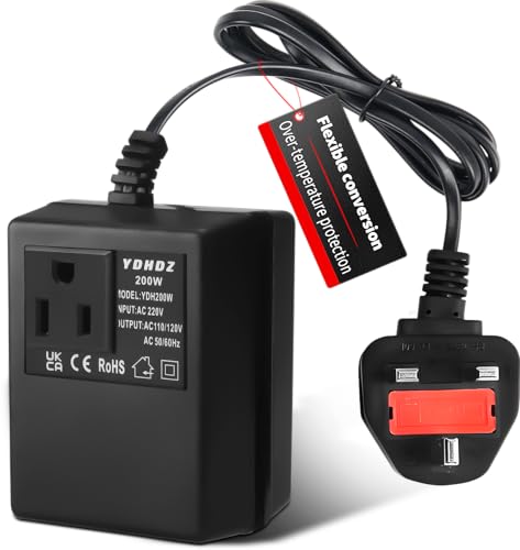 Image of 200W Step-Down Power Supply voltage converter 220V/240V to 110V/120V(UK Plug), Smart and Efficient Temperature-Protected Adapter, Suitable for WiFi, POS Machines and Power Bank
