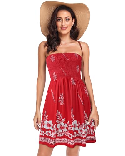 Image of Summer Dress for Women Beach Boho Strapless Cover Ups Off Shoulder Floral Sundresses