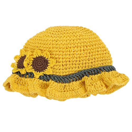 BESPORTBLE 1Pc Flower Sun Hat Straw Woven Beach Hat for Outdoor Summer Protection Cap Lovely Design for Parties and Sun Safety Yellow