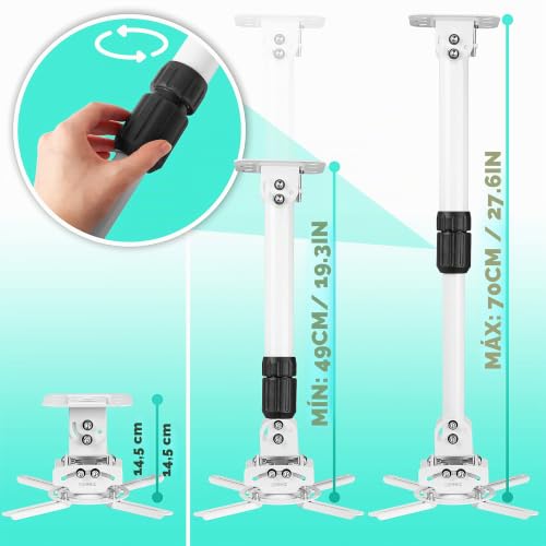 Miniatura 7 de Duronic Pb06xl Soporte Para Proyector De Techo Y Pared, Extensible 22-83cm, Universal, Giratorio 360 , Totalmente Articulable, Carga Máx 13.6kg, Cine En Casa, Videojuegos, Presentaciones, Color Blanco