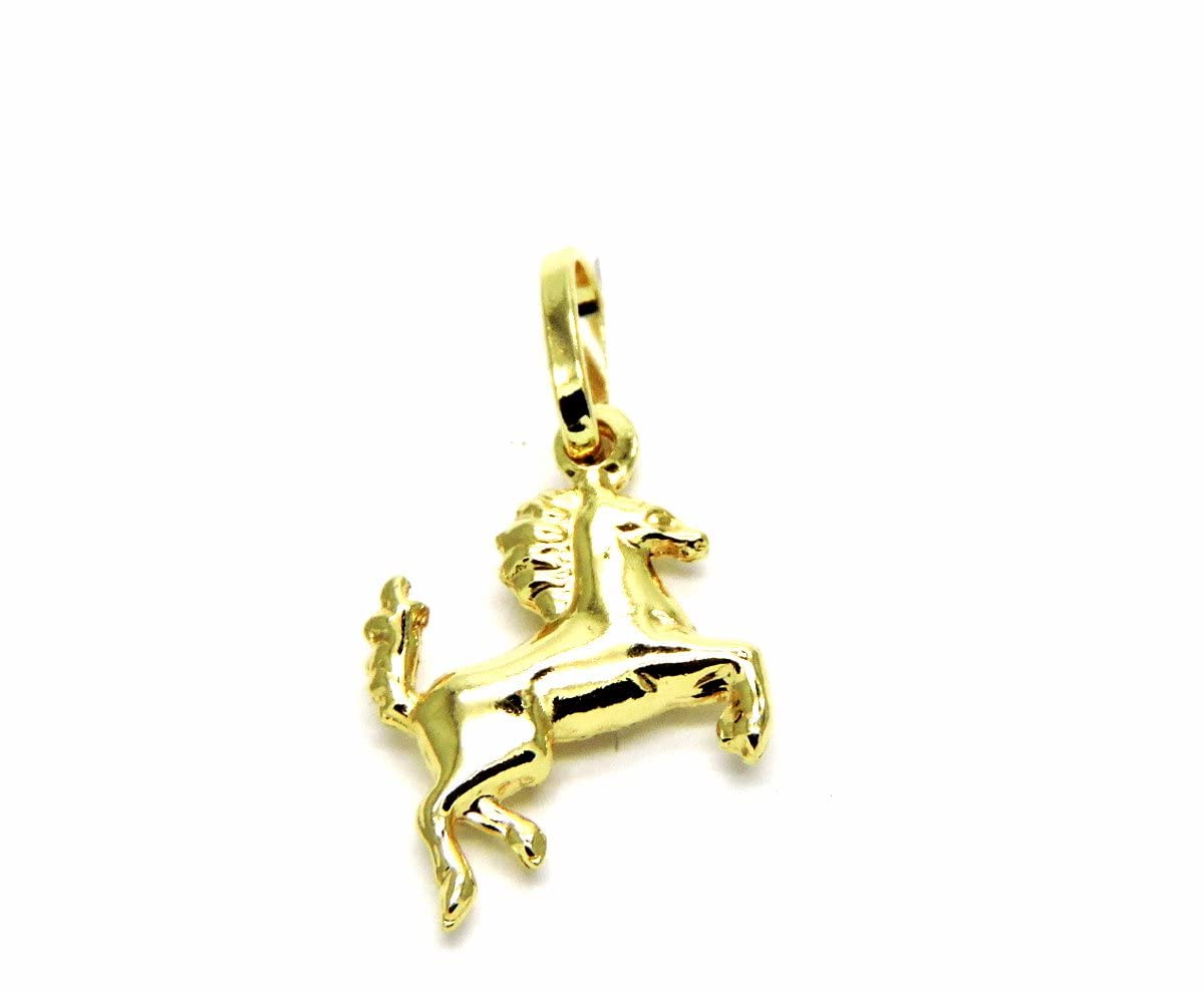Colgante de oro amarillo de 18 quilates (750) con colgante de caballo pequeño caballo, para niños y niñas