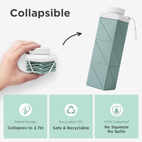 POMKAKA Collapsible Water Bottles 24.3oz(720ml), 2nd Generation Leakproof BPA-Free Travel Water Bottle,Lightweight Reusable Water bottle for Cycling Gym Camping Sports,Sage Green - Image 4