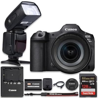 Canon EOS R5 Mark II Mirrorless Camera with RF 24-105mm f/4-7.1 is STM Lens + TTL PRO Flash + SanDisk Extreme PRO 128GB Memory Card (14pc Bundle)