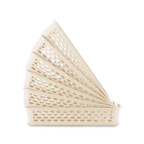 Image of RATAN PLASTICWARE Diana Tray Rectangular-Narrow (Pack of 6) Plastic| 31.9 Cm X 12.2 CmX 6.1 Cm | Storage for Desk Basket /Organizers for Stationery, Jewellery, Tools,Kitchen, Office- Beige