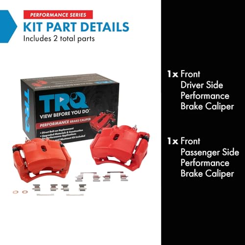 Image of TRQ Performance Front Driver and Passenger Side Brake Caliper Set Compatible with 08-10 Chevrolet HHR with Rear Drum Brakes 06 Chevrolet HHR 07 Chevrolet HHR LS 07 Chevrolet HHR LT 11 Chevrolet HHR