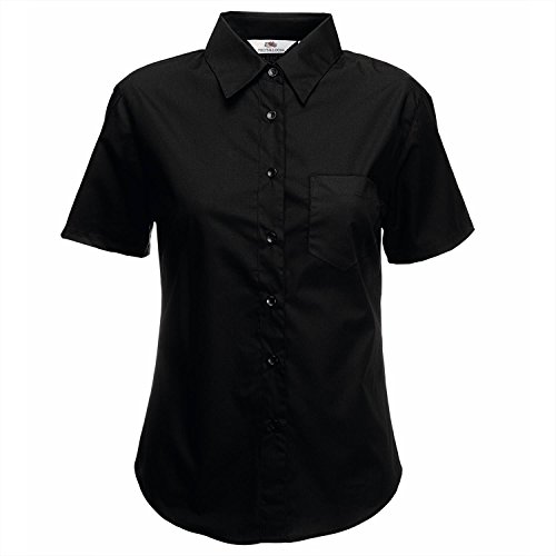 Preisvergleich Produktbild Fruit Of The Loom Lady-Fit Poplin Bluse, kurzarm Small,Schwarz