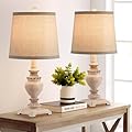 Drawealth 21'' Small Farmhouse Table Lamps Set of 2 Bedside Lamps for Bedroom Nightstand Vintage Traditional Side Table Lamps for Living Room Kids Home Office, Wooden Finish, Bulb Not Include