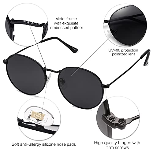 SOJOS Small Round Polarized Sunglasses for Women Men Classic Vintage Retro Shades UV400 SJ1014, Matt Black/Grey by SOJOS - Used condition - Image 4