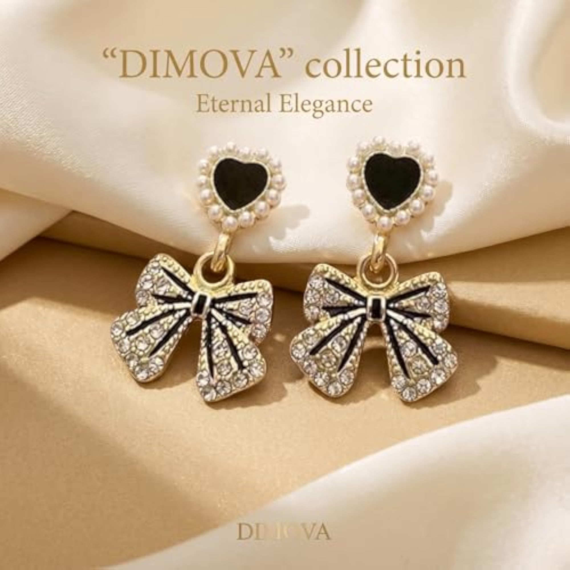 Stylish Black Heart Bow Drop Earrings