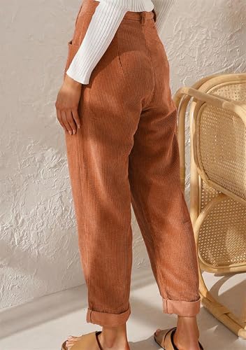 WIWIQS Womens Mid Waist Corduroy Straight Leg Pants Fall Comfy Trousers with Pockets Loose Fashion Pants2