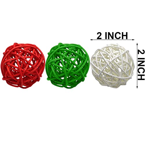 Tkejzu 24 Pcs 2 Inch Red Green White Rattan Balls Decorative Orbs Wicker Balls Vase Filler Craft Diy Christmas Tree Garden Wedding Party Coffee Table Decoration #TOP1