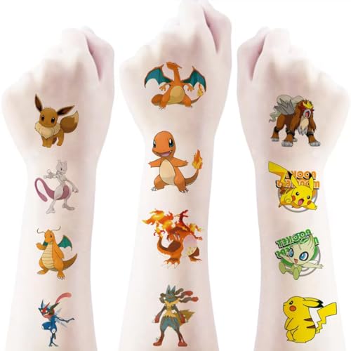 Pokemon 40 Sheets Temporary Tattoos Stickers Sheets Fake Body Arm Chest Shoulder Tattoos for Men or Women with