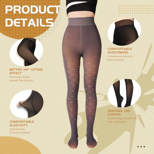 Fleece Lined Tights Sheer Women - High Waist Fake Translucent Women Sheer Warm Pantyhose Patterned Fleece Tights2