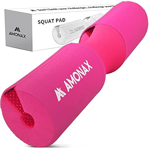 AMONAX Barbell Squat Pad, Extra Thick Foam Padding for Neck & Shoulder Support, Heavy Duty Gym Fitness Workout Cover for Women Hip Thrusts, Weight Lifting and Heavy Weight Squats (Pink) Cover