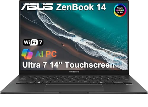 ASUS Zenbook 14 OLED Touchscreen AI PC Laptop,14' FHD+, Intel Core Ultra 7 255H ( i9-13900H), Backlit, 2x Thunderbolt 4, Wi-Fi 7, IST Computer Customized 16GB DDR5 RAM, 512GB/1TB/2TB SSD, Win 11 Pro