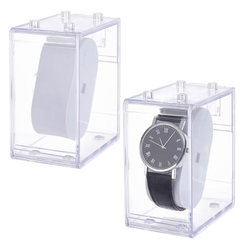 PH PandaHall 2pcs boîte de Montre Transparente en Acrylique Rectangulaire Présentoir pour Montres Bracelets Sacs Hommes Voyage Fête des Pères 5.7x8.5x10.5cm