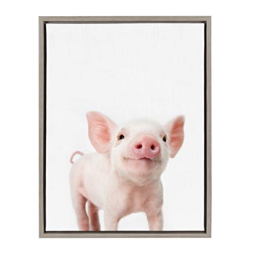 Kate and Laurel Sylvie Baby Piglet Animal Print Portrait Framed Canvas Wall Art by Amy Peterson, 18x24 Gray by Kate and Laurel - Used condition - US$16.86