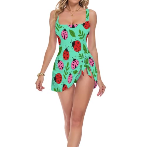 Maillot de bain une pièce rose à coccinelles gainant pour la plage