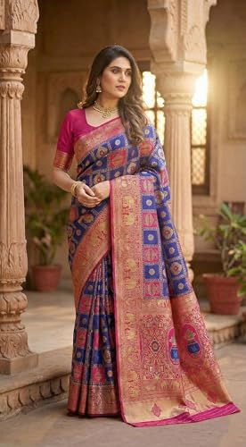 Image of C J Enterprise Women's Kanjivaram Silk Saree Woven Patola Banarasi Soft Sarees Zari With Blouse Piece (Hathi Patola)