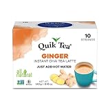 QuikTea Ginger Chai Tea Latte - 10 Count Single Box - All Natural Preservative Free Authentic Instan