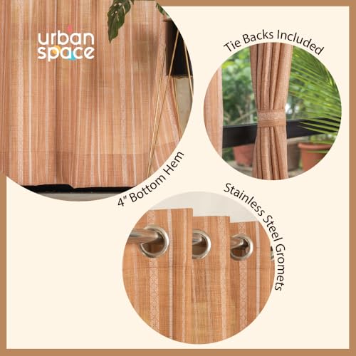 Image of Urban Space Aari Collection Weaved Sheer Curtains for Door 7 Feet Long, 40-50% Light Filtering Textured Curtains with Eyelets and Tieback, Set of 2 Decorative Curtains (Vertical Muddy Pink, 8 Feet)