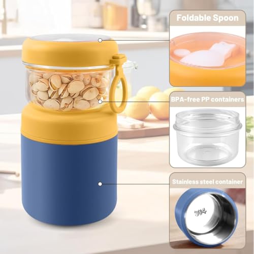 Image of 2 Layer Insulated Lunch Box with Airtight Snack Container & Spoon | Leakproof Bento Lunch Jar | 304 Stainless Steel Inner | Portable Food Container for Office, School, Travel (Green - 860ml)