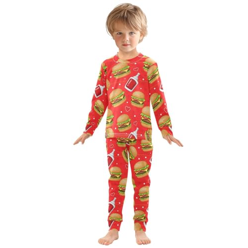 Pajama Sets Long Sleeve Food Hamburger Tomato Paste Soft Comfy Sleepwear 2 Piece PJS 3-8T2