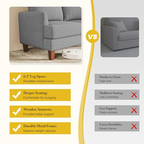 Image of Busaurus 3 Seater Sofa Couch with Deep Seats, 89 inch Mid Century Modern Upholstered Sofa with Armrests, Comfy Couches for Living Room, Bedroom, Apartment and Office, Grey