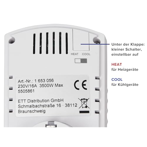 MC Power - Steckdosen-Thermostat Klimaregelung | TCU-330 | 5-30°C, max. 3.500W, 230V/16A | Steuerung von Klimageräten und Heizungen ohne zusätzliches Kabelverlegen (interne Fühler)