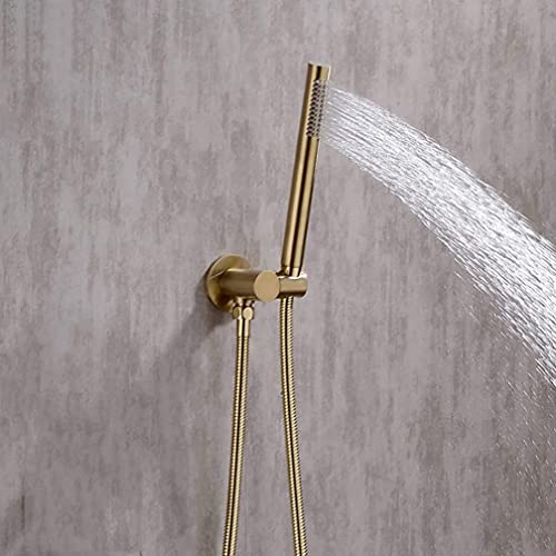 Kit de valve de douche avec pommeau à main or brossé et support de tuyau