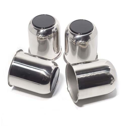 HowioZil 4Pcs 3.19in Trailer Wheel Center Caps Push Through Stainless Steel Hub caps for Truck SUV RV Wheel Rim,Chrome with Black Top Wheel Cover
