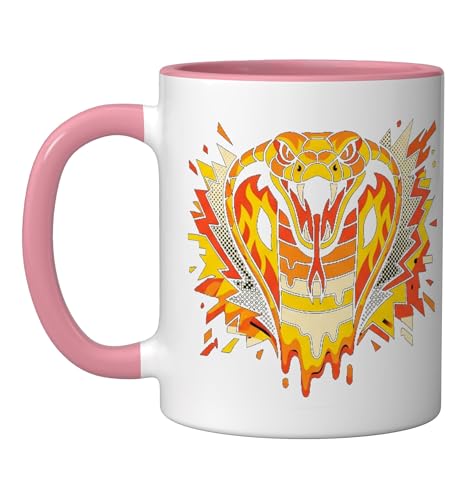 Herpetology Gifts Cobra Lover's Venomous Snake Ceramic Mug, Pink/White
