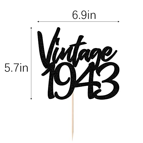 Lveud Vintage 1943 Cake Topper - Glitter Happy 80Th Birthday Cake Topper ,Hello 80，Funny 80 And Fabulous Party Decoration Supplies (Black Vintage 1943) #TOP1