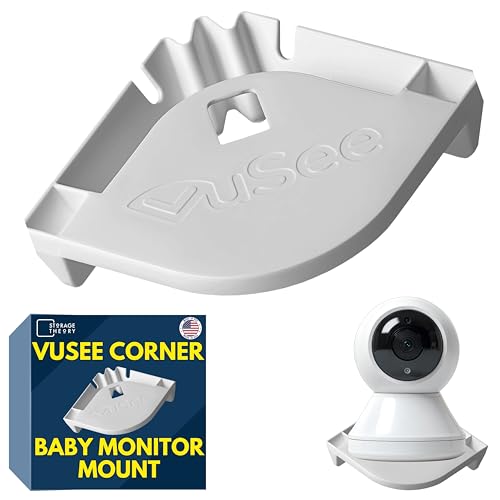 Image of Vusee Corner Baby Monitor Mount – Adhesive Baby Camera Mount Shelf – No Drill Wall Shelf – Universal Camera Compatibility – White, 1 Pack