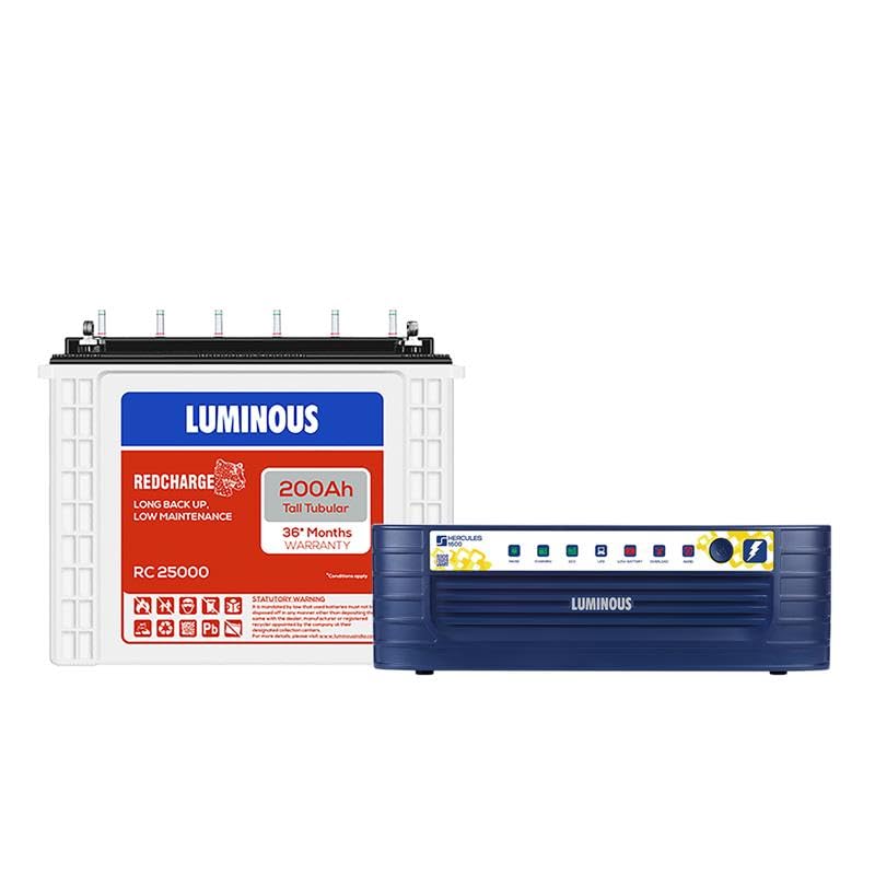 Luminous Inverter with Battery Combo (Hercules 1600 Square Wave 1500VA 12 Volt Inverter with Red Charge RC 25000 Tall Tubular 200 Ah Battery) for Home, Office & Shop-image-19