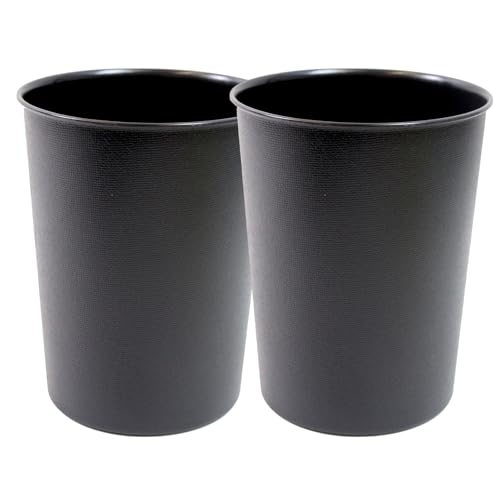 EDS Round Waste Paper Bin |Modern Chequered Design| Lightweight Sturdy Plastic 5L Waste Paper Basket | Small Waste Bin For Bedroom, Lounge, Office And Desk (PACK OF 2, BLACK)