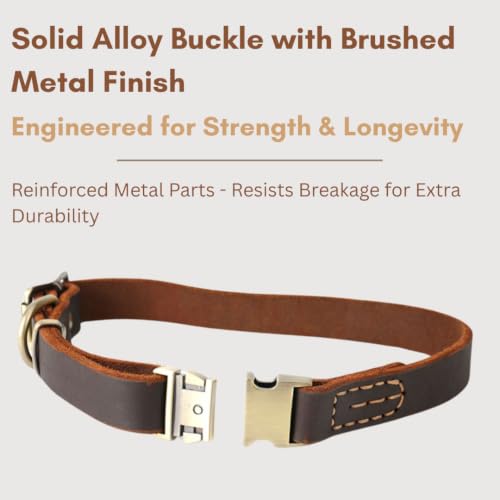Image of Genuine Leather Dog Collar with Solid Alloy Buckle, Hand-Stitched, Soft Non-Choking Design, Dark Brown, Includes Brown Leather Tracking Case (Small: Width = 0.6 inch; Neck = 12 inch - 16 inch)