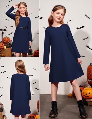 Arshiner Girls Dress Kids Long Sleeve Solid Color Casual T-Shirt Dress3
