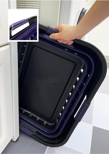 Image of SAMMART 42 (11 Gallons) Collapsible Plastic Laundry Basket, Foldable Pop Up Storage Container /Organizer, Space Saving Hamper, Portable Bin for Dorm Room Bathroom (2, Black /Dark Purple)