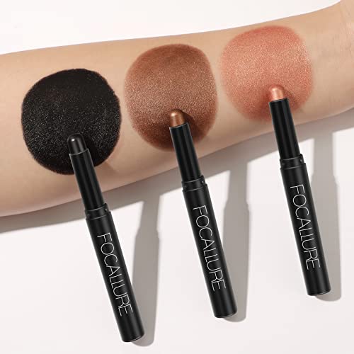Focallure 3 Pcs Cream Eyeshadow Stick,Shimmer Eyeshadow Pencil Crayon,High Pigmented Crease-Proof Eye Shadow Brightener Stick Sets,Long Lasting Waterproof Eye Shadow Highlighter Stick Make Up,Coral Sea #TOP5