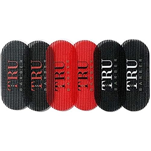 TRU BARBER HAIR GRIPPERS ® 3 COLORS BUNDLE PACK 6 PCS for Men and Women - Salon and Barber, Hair Clips for Styling, Hair holder Grips (Black/Red/Black)