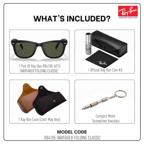 Image of Ray-Ban RB4105 WAYFARER FOLDING CLASSIC Square Shape Sunglasses for Men with Official Eyewear Kit